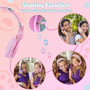 Joofooby Kids Unicorns Headphones with Mic for Travel/Car/Plane/School,Unicorns Gifts for Girls with Gifts Box,On/Over Ear HD Stereo with 95dB Volume Limited,Wired Headsets with Nylon Cable (Pink)