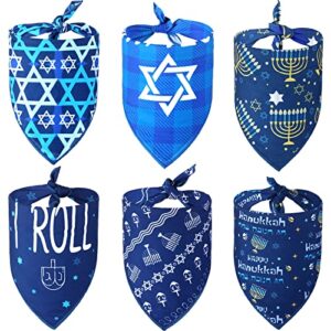 6 Pieces Hanukkah Dog Bandana Jewish Star Bandanas Chanukah Menorah Pet Scarf Set Kerchief Gift for Dog Pet Holiday Costume Clothes Accessories