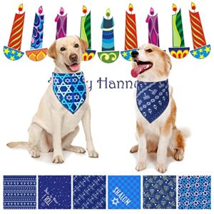 6 Pieces Hanukkah Dog Bandana Jewish Star Bandanas Chanukah Menorah Pet Scarf Set Kerchief Gift for Dog Pet Holiday Costume Clothes Accessories