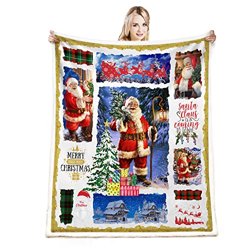 CYREKUD Christmas Blanket,Christmas Throw Blanket for Couch,Santa Blanket for Christmas Decorations, for Women,Christmas Village Snow Blanket,Holiday Xmas New Year Decor 50" x 60"