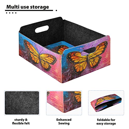 xigua Large Foldable Storage Bins, Felt Storage Basket with Handles, Storage Containers Organizer for Clothes, Toys, Shelves, Closet, Office, Bedroom, Monarch Butterfly
