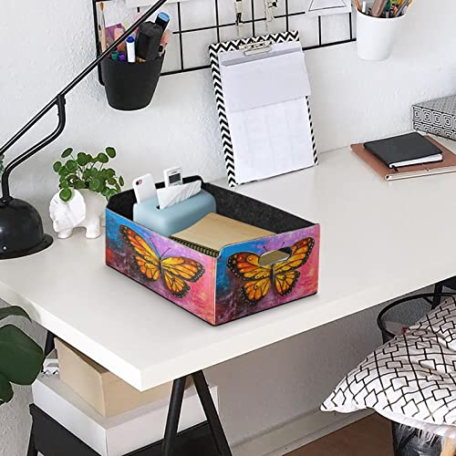 xigua Large Foldable Storage Bins, Felt Storage Basket with Handles, Storage Containers Organizer for Clothes, Toys, Shelves, Closet, Office, Bedroom, Monarch Butterfly