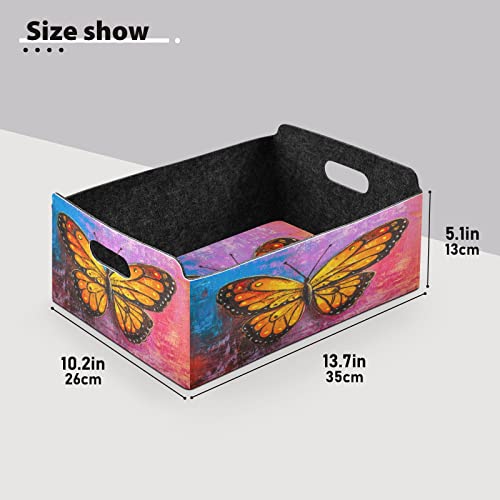 xigua Large Foldable Storage Bins, Felt Storage Basket with Handles, Storage Containers Organizer for Clothes, Toys, Shelves, Closet, Office, Bedroom, Monarch Butterfly