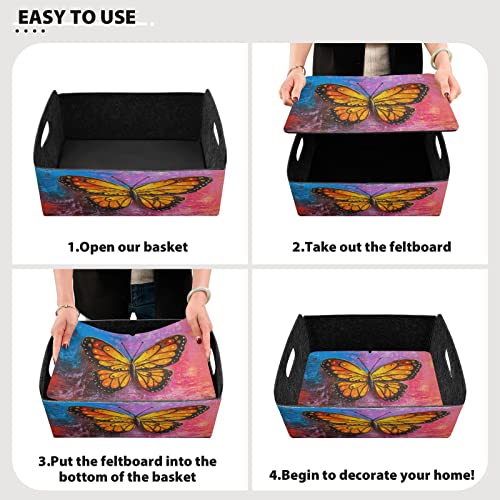 xigua Large Foldable Storage Bins, Felt Storage Basket with Handles, Storage Containers Organizer for Clothes, Toys, Shelves, Closet, Office, Bedroom, Monarch Butterfly