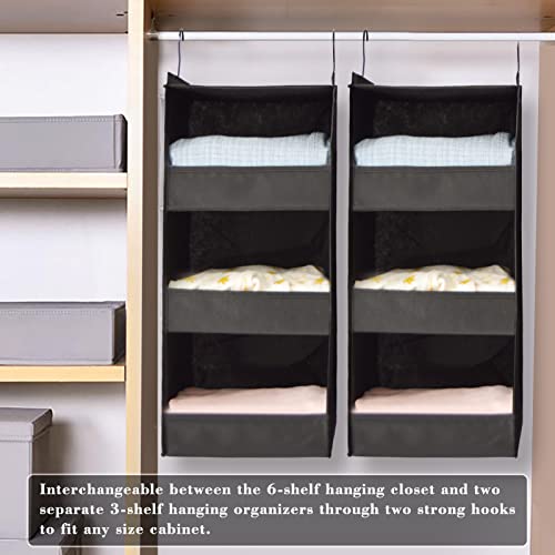 Bosuelife 3 Shelf Hanging Closet Organizers, 2 Pack Collapsible Closet Hanging Shelves, for Bedroom, Living Room, Baby Nursery, Camper Accessories, Non-Woven Fabric, Black