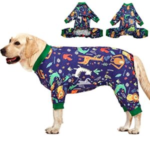 lovinpet big dog outfits, anti licking, dog wound care/surgery recovery clothes, lightweight stretch jersey knit, animal kingdom blue print, large breed dog clothes, pet pj's/medium