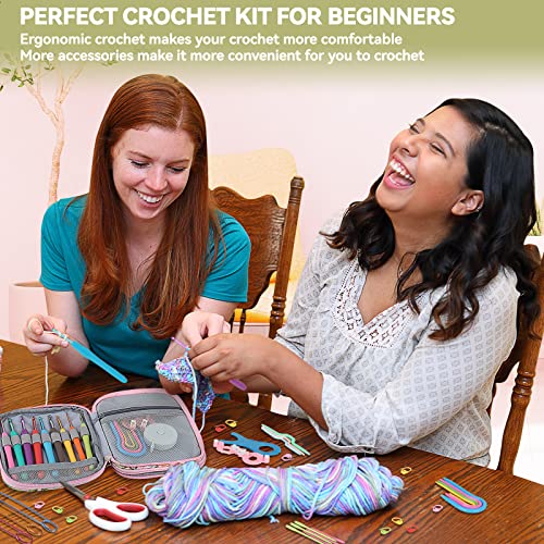 Coopay 55 PCS Crochet Hook Set, Crochet Kit Beginners Crochet Hook Kit with Case, Colorful Ergonomic Crochet Hooks and Lace Crochet Hooks, Compact Crochet Set with Complete Knitting & Crochet Supplies