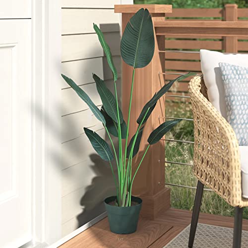 Chantoo Artificial Bird of Paradise Plant 4FT Fake Tropical Palm Tree with 8 Trunks in Pot for Indoor Outdoor Perfect Faux Plants for Home Garden Office Store Decor