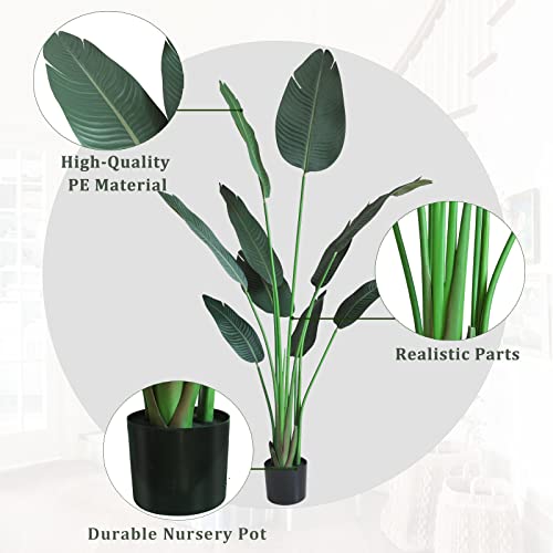 Chantoo Artificial Bird of Paradise Plant 4FT Fake Tropical Palm Tree with 8 Trunks in Pot for Indoor Outdoor Perfect Faux Plants for Home Garden Office Store Decor