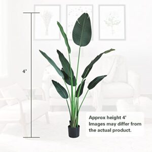 Chantoo Artificial Bird of Paradise Plant 4FT Fake Tropical Palm Tree with 8 Trunks in Pot for Indoor Outdoor Perfect Faux Plants for Home Garden Office Store Decor