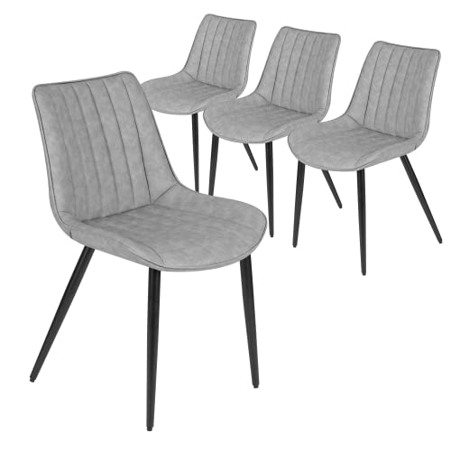 AVAWING Dining Chairs Set of 4, Mid Century Modern Dining Chairs, Faux Leather Upholstered Chair with Metal Legs, Armless Leisure Kitchen & Dining Room Chairs, Grey