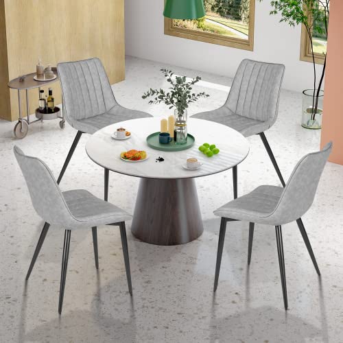 AVAWING Dining Chairs Set of 4, Mid Century Modern Dining Chairs, Faux Leather Upholstered Chair with Metal Legs, Armless Leisure Kitchen & Dining Room Chairs, Grey