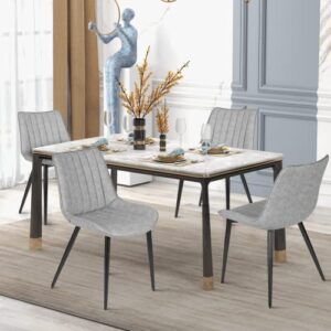 AVAWING Dining Chairs Set of 4, Mid Century Modern Dining Chairs, Faux Leather Upholstered Chair with Metal Legs, Armless Leisure Kitchen & Dining Room Chairs, Grey