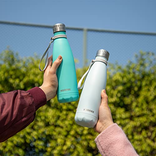 koodee Insulated Water Bottle -17 oz Stainless Steel Double Wall Vacuum Insulated Water Bottle for Back to School, 2 Pack Sports Water Flask Leak Proof (Aquamarine Blue-Sky Blue)