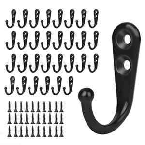 30pcs,wall hooks,coat hooks wall mounted, heavy duty metal single hooks with 60 screws,wall hooks for hanging robe towel jackets clothes bag hat (black)