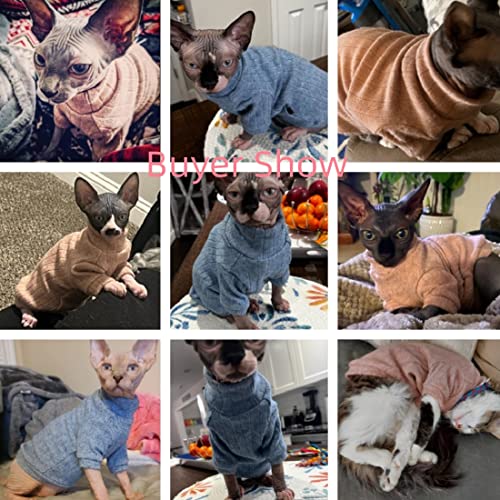 Idepet Sphynx Hairless Cats Sweater Shirt Kitten Soft Puppy Clothes Pullover Cute Cat Pajamas Jumpsuit Skin-Friendly Cotton Apparel Pet Winter Turtleneck for Cats and Small Dogs(Small, Pink)