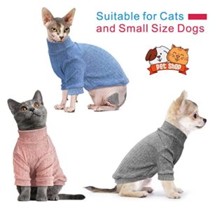 Idepet Sphynx Hairless Cats Sweater Shirt Kitten Soft Puppy Clothes Pullover Cute Cat Pajamas Jumpsuit Skin-Friendly Cotton Apparel Pet Winter Turtleneck for Cats and Small Dogs(Small, Pink)