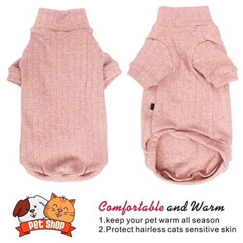Idepet Sphynx Hairless Cats Sweater Shirt Kitten Soft Puppy Clothes Pullover Cute Cat Pajamas Jumpsuit Skin-Friendly Cotton Apparel Pet Winter Turtleneck for Cats and Small Dogs(Small, Pink)