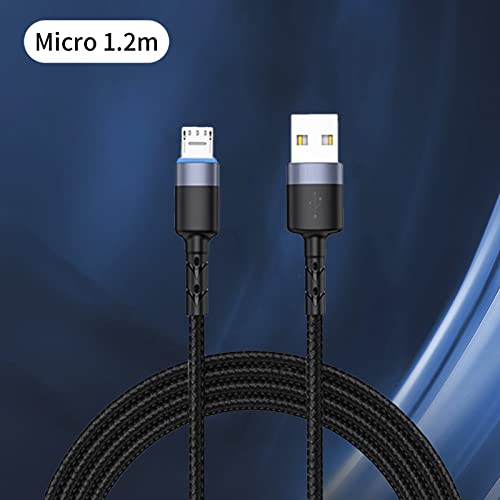 BGNTBUK Phone Cord Type C Fast Charge Micro USB Smartphone Charging Data Cable 2.4A Breathing Light Smart Fast Charging Cable 1.2m Class C Charging Cable Fast Charging