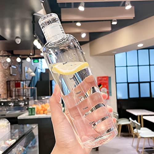 Glass Ins Creative Girls Water Bottle Glass Cups High Sense Japanese Style Drinking Bottle Glass Scale Cups Milk Juice Cute Water Bottle with Time Scale