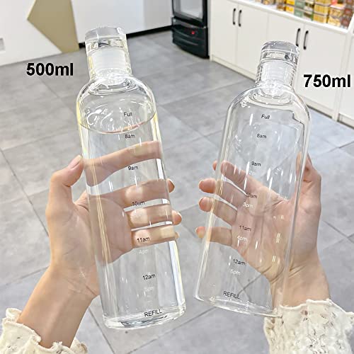 Glass Ins Creative Girls Water Bottle Glass Cups High Sense Japanese Style Drinking Bottle Glass Scale Cups Milk Juice Cute Water Bottle with Time Scale
