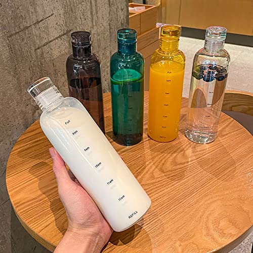 Glass Ins Creative Girls Water Bottle Glass Cups High Sense Japanese Style Drinking Bottle Glass Scale Cups Milk Juice Cute Water Bottle with Time Scale