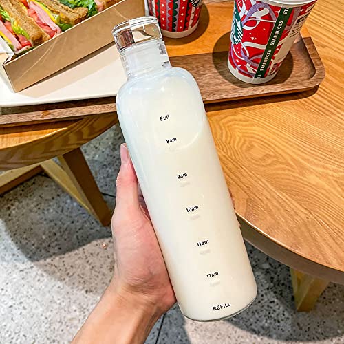 Glass Ins Creative Girls Water Bottle Glass Cups High Sense Japanese Style Drinking Bottle Glass Scale Cups Milk Juice Cute Water Bottle with Time Scale
