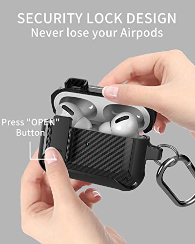 Olytop Case for Airpods Pro 2nd/1st Generation Case with Lock Lid, Rugged Latch Protective Cover, Shockproof Armor Skin Shell for Apple AirPod Pro Case 2022/2019 Black