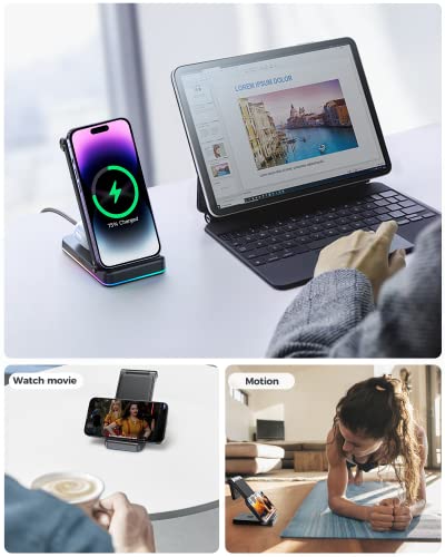 3 in 1 Wireless Charging Station, JOYROOM【Foldable & Double Coil】 Foldable Wireless Charger Compatible with iPhone15/14/13 Pro Max, Apple Watch Ultra/8/7/6/5, and Airpods Pro/2nd/3