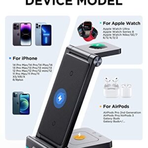 3 in 1 Wireless Charging Station, JOYROOM【Foldable & Double Coil】 Foldable Wireless Charger Compatible with iPhone15/14/13 Pro Max, Apple Watch Ultra/8/7/6/5, and Airpods Pro/2nd/3