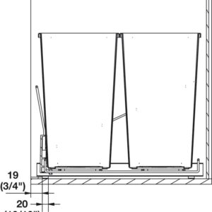 Kitchen Double 2 x 27 qt (54 Qt) Waste Bin Base Cabinet Pullout Trash System with Soft Close Slides and with Handle