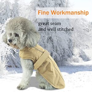 Waterproof Warm Dog Coat, Winter Windproof Dog Cold Weather Coats,Thick Padded Cotton Puppy Jacket Reflective Vest Clothes for Small Medium Large Dogs(X-Small, Khaki)