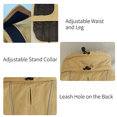 Waterproof Warm Dog Coat, Winter Windproof Dog Cold Weather Coats,Thick Padded Cotton Puppy Jacket Reflective Vest Clothes for Small Medium Large Dogs(X-Small, Khaki)