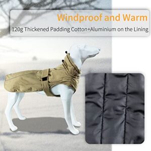 Waterproof Warm Dog Coat, Winter Windproof Dog Cold Weather Coats,Thick Padded Cotton Puppy Jacket Reflective Vest Clothes for Small Medium Large Dogs(X-Small, Khaki)