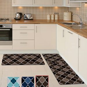 moonysweet anti fatigue kitchen rug mat non skid cushioned brown tan black waterproof non slip pvc leather runner standing mat trellis quatrefoil 17" x 29" (1 piece only)