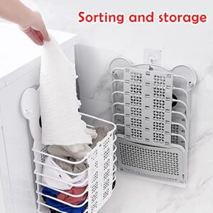 Laundry Hamper Bag Plastic Hanging Collapsible Slim Mesh Dirty Clothes Laundry Travel Baskets Hamper Bags for Bedroom Organization grey