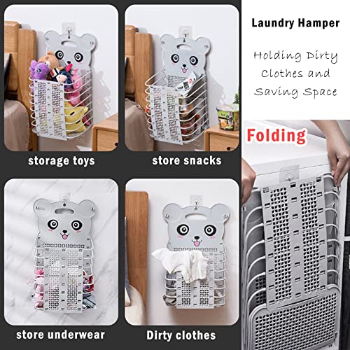 Laundry Hamper Bag Plastic Hanging Collapsible Slim Mesh Dirty Clothes Laundry Travel Baskets Hamper Bags for Bedroom Organization grey