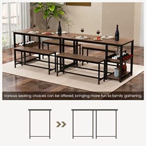 Giantex Dining Table Set for 4, 3-Piece 55” Kitchen Table Set w/ 2 Benches, Breakfast Table w/Wine Rack & Glass Holder, Space-Saving Dinette Set for Dining Room, Kitchen, Apartment (Rustic Brown)