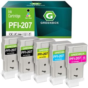 greenbox compatible ink cartridges replacement for canon pfi-207 pfi-207mbk pfi-207bk pfi-207c pfi-207m pfi-207y 8789b001 8788b0011 8790b001 8792b001 8791b001 for ipf 680 printer (300ml, high-yield)