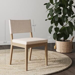 Nathan James Linus Modern Upholstered Dining Chair with Solid Rubberwood Legs in a Wire-Brushed Light Brown Finish, Natural Flax/Brown
