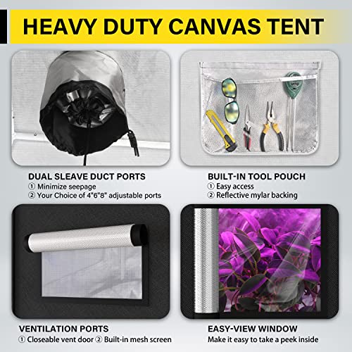 iPower 24"x47"x59" Mylar Hydroponic Water-Resistant Grow Tent with Observation Window and Removable Floor Tray for Plants Seedling, Propagation, Blossom