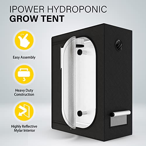 iPower 24"x47"x59" Mylar Hydroponic Water-Resistant Grow Tent with Observation Window and Removable Floor Tray for Plants Seedling, Propagation, Blossom