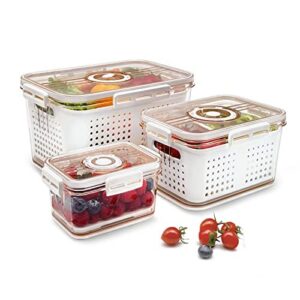 ocosolo fridge vegetable and fruit storage containers - set of 3 produce storage containers with lids and vents - save containers for storing fresh vegetables, fruit, salads, berries