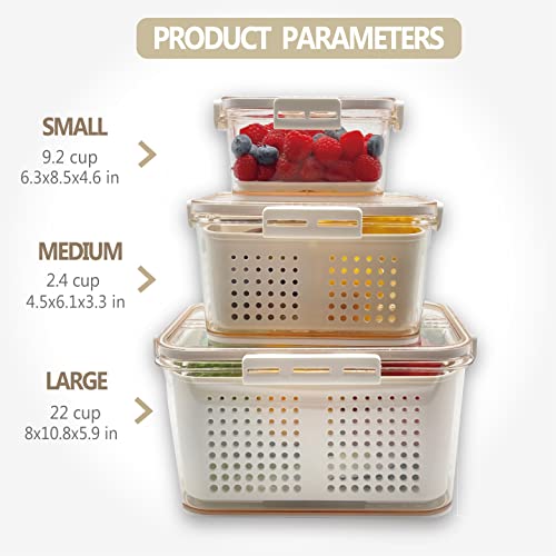 OCOSOLO Fridge Vegetable and Fruit Storage Containers - Set of 3 Produce Storage Containers with Lids and Vents - Save containers for storing fresh vegetables, fruit, salads, berries