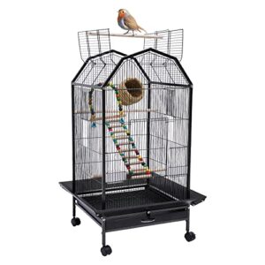 bird cage open top standing,parrot cage with rolling stand,large bird flight cage for parekette cockatiel finch macaw cockatoo pet house 22.8 * 22.8 * 39.9"