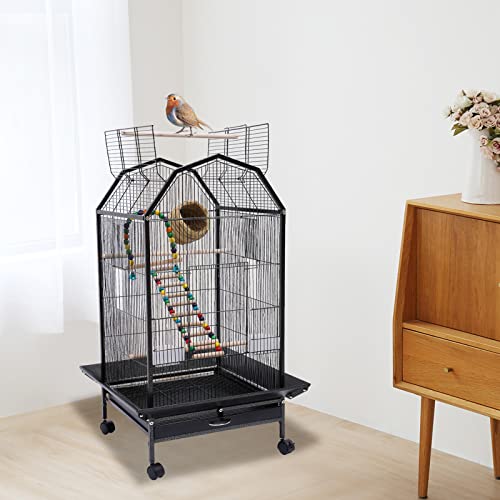 Bird Cage Open Top Standing,Parrot Cage with Rolling Stand,Large Bird Flight Cage for Parekette Cockatiel Finch Macaw Cockatoo Pet House 22.8 * 22.8 * 39.9"