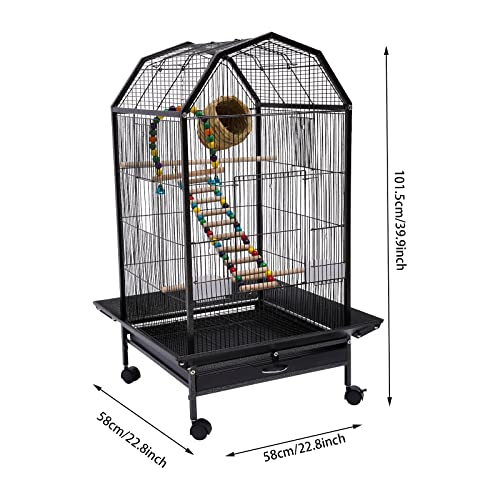 Bird Cage Open Top Standing,Parrot Cage with Rolling Stand,Large Bird Flight Cage for Parekette Cockatiel Finch Macaw Cockatoo Pet House 22.8 * 22.8 * 39.9"