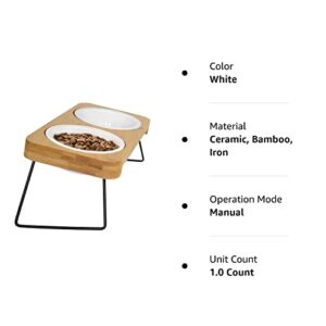 PLUROOF Ceramic Elevated 15°Tilted Cat Bowls, Food and Water Feeding Dishes Bowls, Non-Slip Metal Frame Stand Feeder for Small Size Dogs