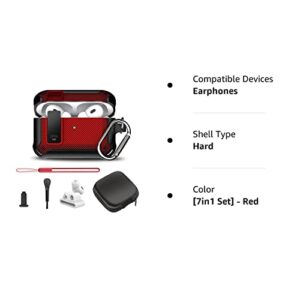 [7in1 Set] for AirPods Pro 2nd Generation Case 2022, with Secure Lock Carbon Fiber Airpod Pro 2 Case for Men Women, Full Body Shockproof Protective Case for AirPods Pro 2nd Generation (2022), Red