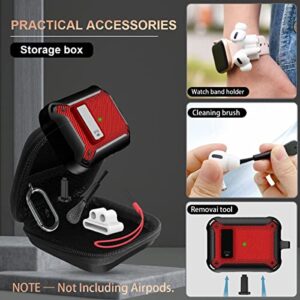 [7in1 Set] for AirPods Pro 2nd Generation Case 2022, with Secure Lock Carbon Fiber Airpod Pro 2 Case for Men Women, Full Body Shockproof Protective Case for AirPods Pro 2nd Generation (2022), Red